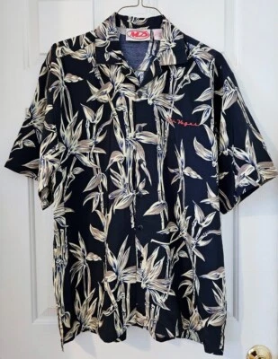 Camisa hawaiana Malibu Dreams Las Vegas abotonada árboles de bambú para hombre ~ negra ~ grande ~ nueva sin etiquetas Foto 1 de 4