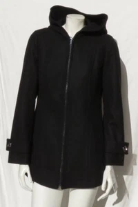 NEW $195 LONDON FOG US Women’s S Black Wool Blend Hooded Zip Front Jacket Coat - Picture 1 of 7