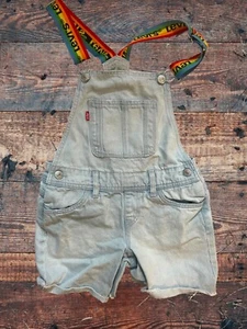 Levi's Shortalls Rainbow Straps  Denim Bib Overall Shorts Sz Small Girls - Picture 1 of 9