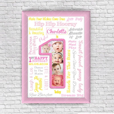 SMART DESIGN CARD Personalised 1st First Birthday Keepsake Gift for Girl Nursery Wall Art Daughter