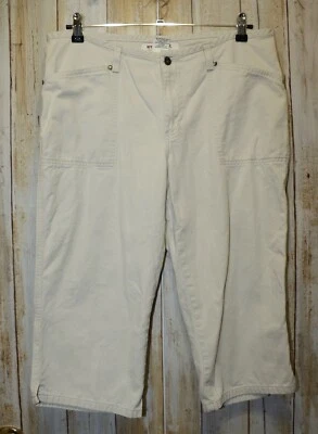Womens Stone Khaki Hydraulic Flat Front Capri Pants Size 13/14 13 14 excellent Foto 1 de 2