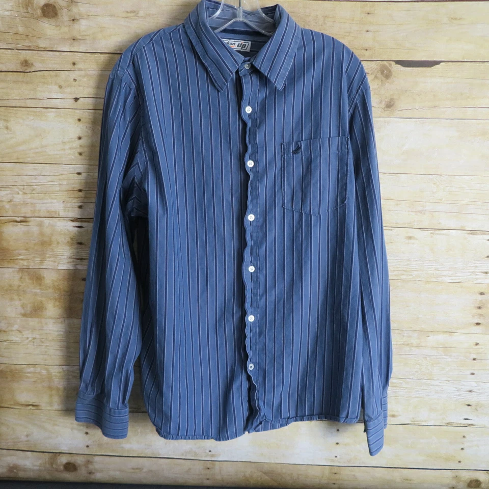 Urban Up Mens Long Sleeve Dress Shirt Stripes Blue Size XL - Image 1 of 4