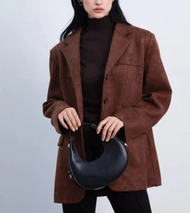 Brown Oversized Suede Trucker Jacket for Women Size XS S M L XL XXL - 248 - Picture 1 of 10