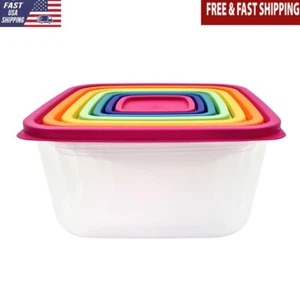 Rainbow Kunststoff Lebensmittel Aufbewahrung Set 14 Stück Stapelbar BPA Frei Küche Behälter - Bild 1 von 7