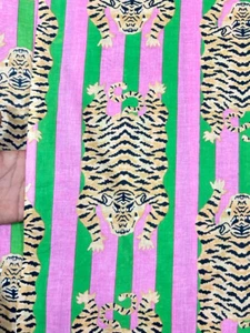Pure Cotton 5 Yard Animal Tiger Print Indian Fabric Running Hand Block Printed - Picture 1 of 12