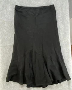 LAURA ASHLEY SIZE 10 WOMENS CHARCOAL BLACK LINEN COTTON MIDI SKIRT ELASTIC WAIST - Picture 1 of 7