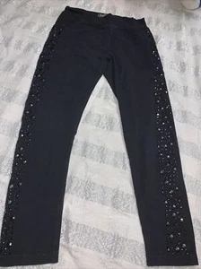 Justice Sz 10 Black Rhinestone Leggings Gymnastics Sports Guc - Picture 1 of 6