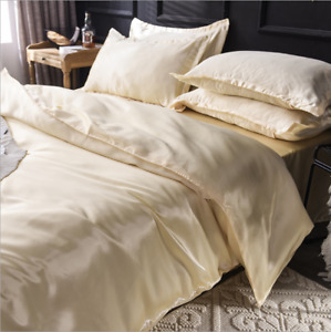 Duvet Cover Set Silk Satin Flat Fitted Sheet Pillowcases Bedding Sets Home Soft