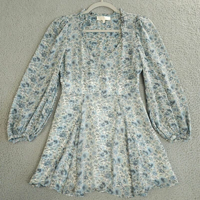Vestido LoveShackFancy Cassidy 0 Azul Floral Manga Abullonada Ocean Breeze Volantes Mini Foto 1 de 4