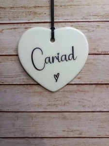 White Ceramic 7cm Heart Cariad Welsh Gift Love Friends Family Cute Home Hanging - Picture 1 of 1