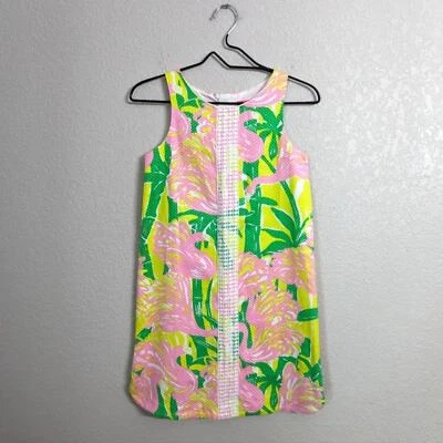 Vestido Lilly Pulitzer Para Target Girl Amarillo Rosa Estampado Flamenco Sin Mangas 10/12 Foto 1 de 4