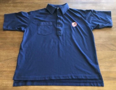 复古自行车纽约洋基队男式大号 Polo 衫蓝色刺绣布贴 — 第 1/4 张图片