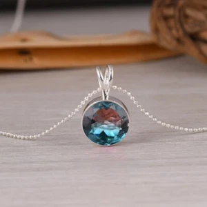 Alexandrite Round Shape Pendant Necklace Sterling Silver Gift For Her Jewelry - Picture 1 of 11