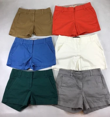 Lote de 6 J. Pantalones cortos chinos de tiro bajo Crew.  Cierre de gancho y ojo cremallera mosca talla 00 Foto 1 de 4