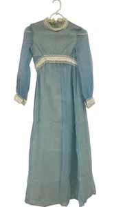 Vintage Girls Maxi Dress Light Blue Chiffon Sheer Lined Long Sleeve A-Line 70s - Picture 1 of 6