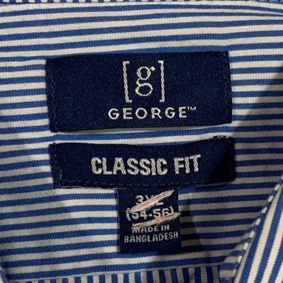 George Blue White Striped Button Up Shirt Classic Fit Long Sleeve 3XL - Image 1 of 4