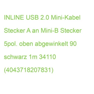 INLINE USB 2.0 Mini-Kabel Stecker A an Mini-B Stecker 5pol. oben abgewinkelt 90 - Bild 1 von 2