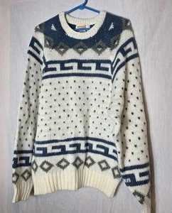 VTG Catamount Trail LS Alpine Ski Sweater Wool Blend Cream Blue Gray Unisex XL - Picture 1 of 5
