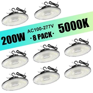 8PACK 200W 30000LM Warehouse Shop Garage UFO LED High Bay Area Lighting 5000K UL - Picture 1 of 14
