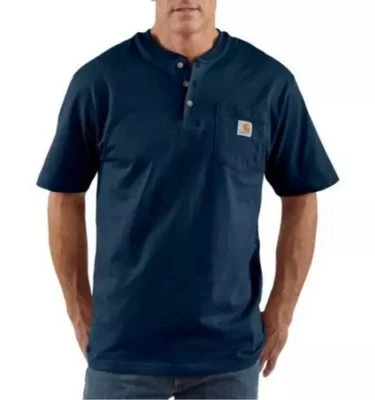 Carhartt K84-NVY MED Calce Suelto Manga Corta Henley Azul Marino M 4JFG6 Talla M Foto 1 de 4