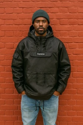 Chaqueta Anorak Supreme de Cuero Negra FW18 NUEVA CON ETIQUETAS Grande ¡ENVÍO HOY! Foto 1 de 4