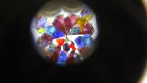 Caleidoscopio Koch hecho a mano 2 ruedas y soporte 1990 ¡Excelente L@@K! - Imagen 1 de 9