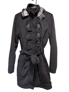 Yoki Women’s Black Hooded Jacket Pea Coat Size Large - Picture 1 of 5