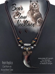 COLLANA ARTIGLIO ORSO ROBUSTO TRIBALE 32 pollici stile indiano replica corda pelle uomo - Foto 1 di 18