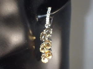 NATURAL YELLOW CITRINE, WHITE TOPAZ 925 STERLING,14K GOLD PLATED EARRINGS #74 - Picture 1 of 4