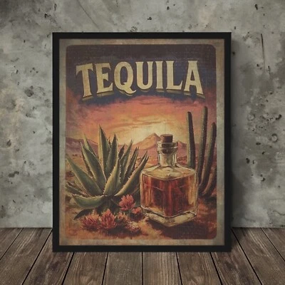 Arte de pared vintage de TEQUILA WESTERN, póster retro de mezcal botánico de cactus del desierto Foto 1 de 4