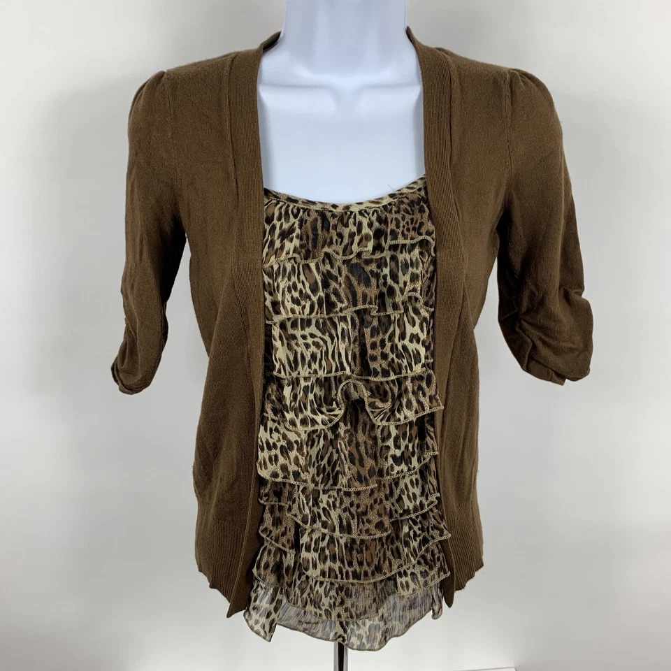 INC International Concepts Shirt Small Short Sleeve Chiffon Ruffle Layered Look - Image 1 of 4