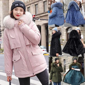 WOMENS LADIES QUILTED WINTER COAT PUFFER FUR COLLAR HOODED JACKET PARKA SIZE NEW - Picture 1 of 29