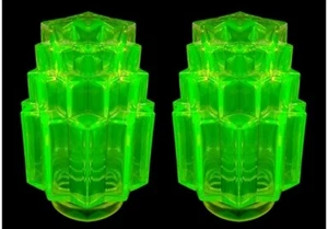 French Art Deco • Vaseline Glass Lamp Shades ( 2 pcs ) for Antique Lamp - Picture 1 of 3