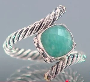 BALI DESIGNS FACETED AMAZONITE STERLING & 18k GOLD BYPASS RING - SIZE 6 - NWT - Picture 1 of 11
