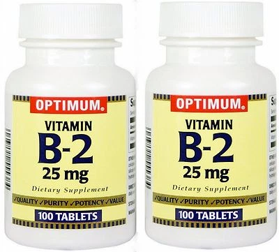 Optimum Vitamin B2 25mg comprimidos 100ct (pacote com 2) FARMÁCIA FRESCA ^^ - Imagem 1 de 2