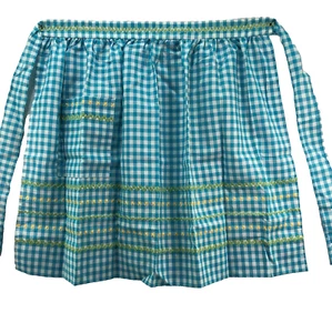 Handarbeit Gingham Schürze blau Bric-a-Brak Handstickerei nie getragen Vintage  - Bild 1 von 4