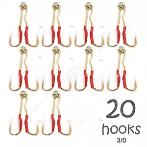20pz Misura 3/0 Pesca 4x Ganci Assistenza in un Anello Massiccio Finitura Oro per Maschere - Foto 1 di 4