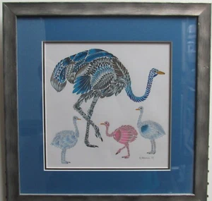 Original Art The Ostrich Stunning Color Drawing Artist G. Rahill 2017 15.5"x16". - Picture 1 of 3