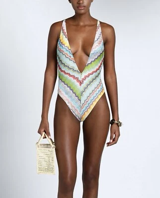NWT Authentic Missoni Zigzag- knit V-neck 1- piece swimsuit 44 IT (6 US)  $670 - Image 1 of 4