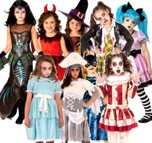 HALLOWEEN Girls Mermaid Zombie Witch Devil Fancy Dress Costumes Kids Children - Picture 1 of 14