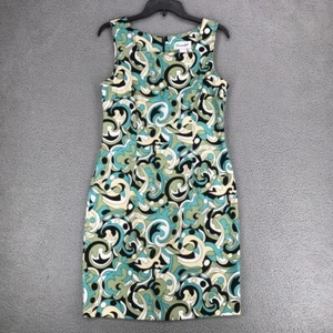 Connected Pencil Dress Size 10 Sleeveless Green Geometric - Picture 1 of 11