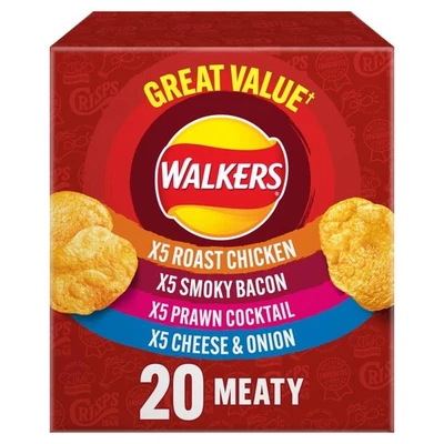 Walkers Meaty Variety Multipack Crisps Box 20x25g, Red - Image 1 of 4
