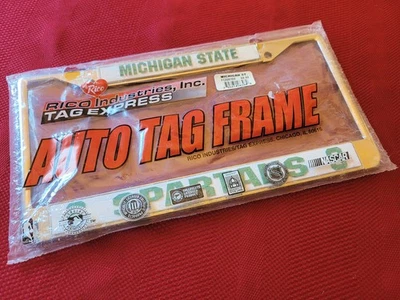 NUEVO STOCK ANTIGUO ~ MICHIGAN STATE SPARTANS ~ MARCO DE MATRÍCULA METAL COLOR CROMO Foto 1 de 3