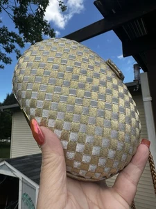 Vintage Delill Gold/Silver Woven Hardbody Evening Bag Purse W/ Shoulder Strap - Picture 1 of 11