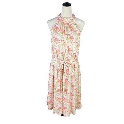 Vestido midi Gibson Latimer nuevo con etiquetas XL rosa pastel floral sin mangas halter lazo cintura Foto 1 de 4