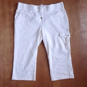 VTG Lauren Ralph Lauren Active Sweatpants Sz L *HOLE Cropped Cotton Cream Cargo - Picture 1 of 13