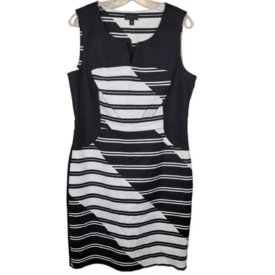 Worthington мини-платье-футляр без рукавов стороны молнии в полоску черный и белый размер 14 - Изображение 1 из 4