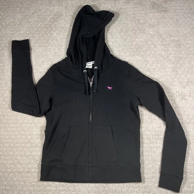 Victoria’s Secret ROSA Sudadera con Capucha Talla Grande Logo Spellout Cremallera Negro Perro Foto 1 de 4