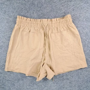 7 For all Mankind Shorts Womens Large Tan Linen Rayon Paperbag Pull On Beachy 3" - Picture 1 of 8