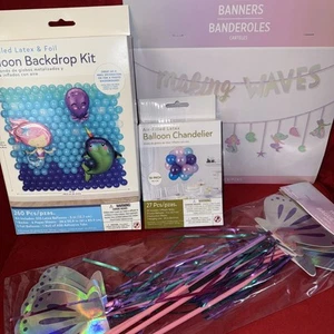 Lot Of Mermaid Birthday Decorations: Banners, Wands, Balloon Backdrop & More - Picture 1 of 6